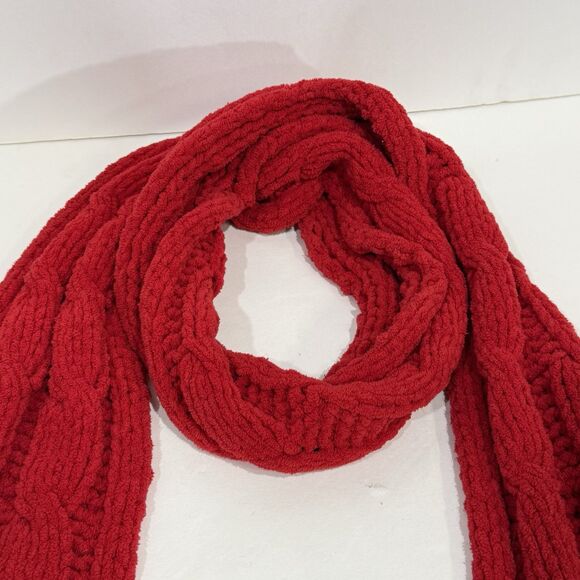 Handmade Women Scarf Knitted Elastic-Braids Red Crochet Fringe Cowl Warm Neck - Picture 8 of 11